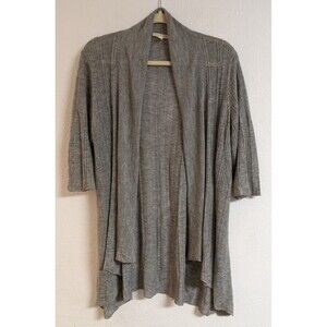 Women's EILEEN FISHER Gray Linen Blend Open Waterfall Cardigan Sweater M